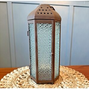 Copper Finish Candle Lantern 12"  Partylite Bubble Glass Hanging Hexagon